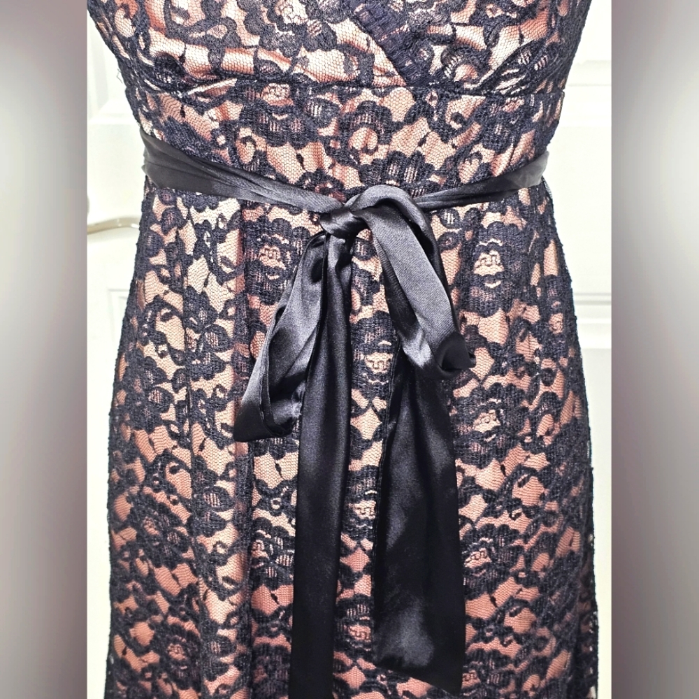 Classy Eliza J New York Black Lace & Nude Champagne Elegant Lady Cocktail Dress - Picture 8 of 15